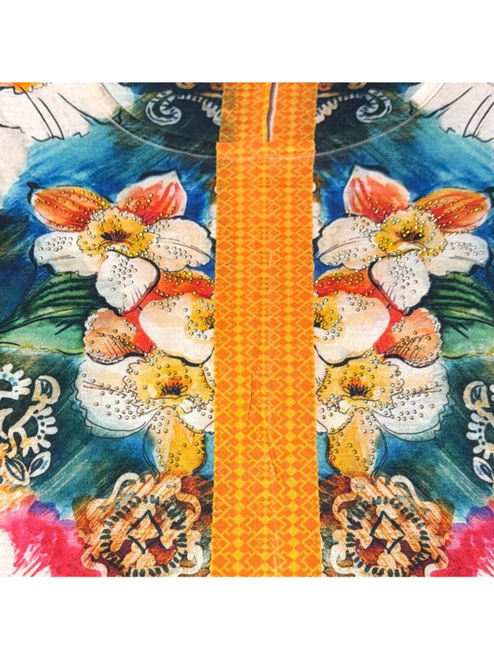 Floral Print Multicolor High-Low Blouse With Orange Accents Size L Tropical - Picture 5 of 7
